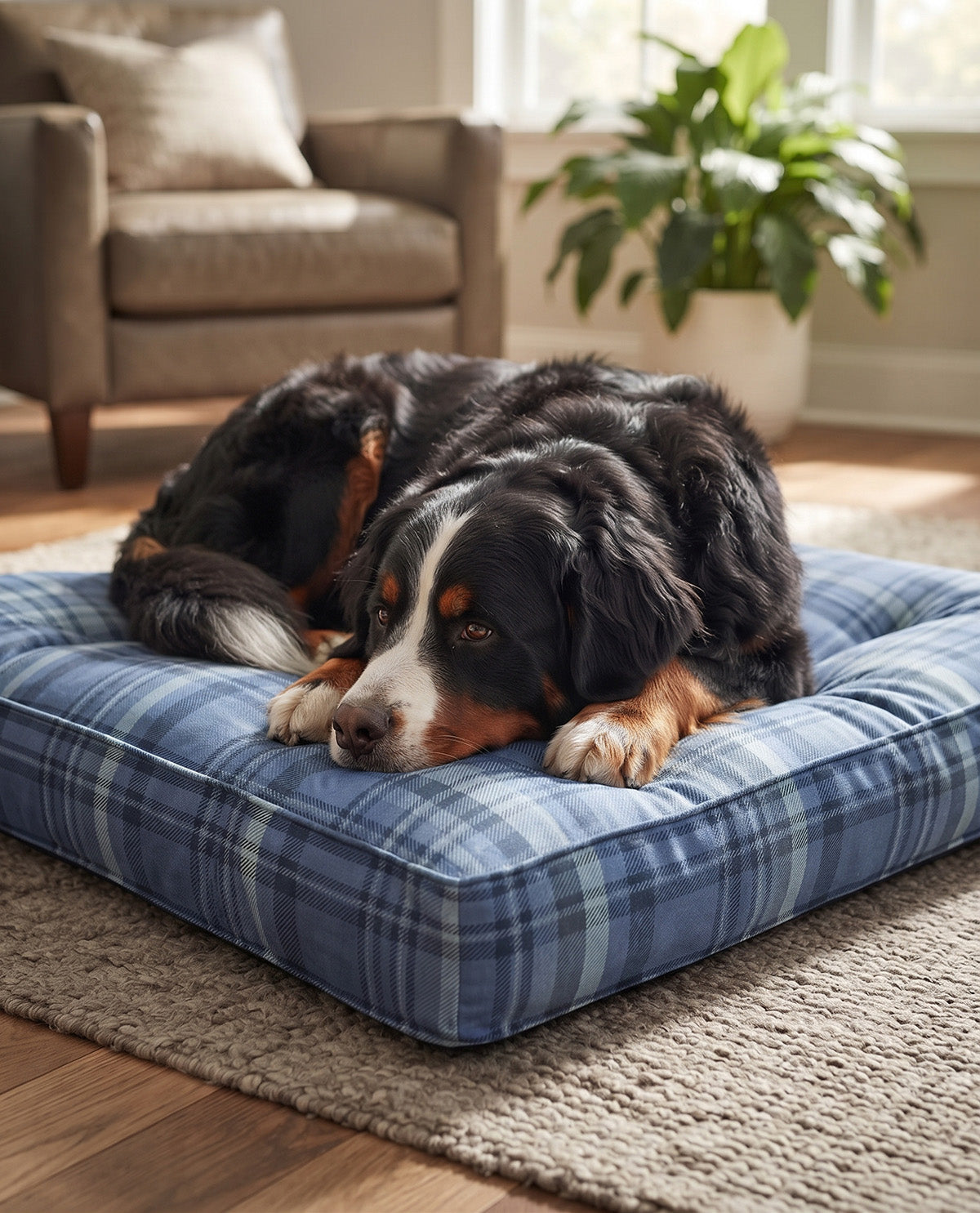 Blue Plaid 30x40" Pet Bed