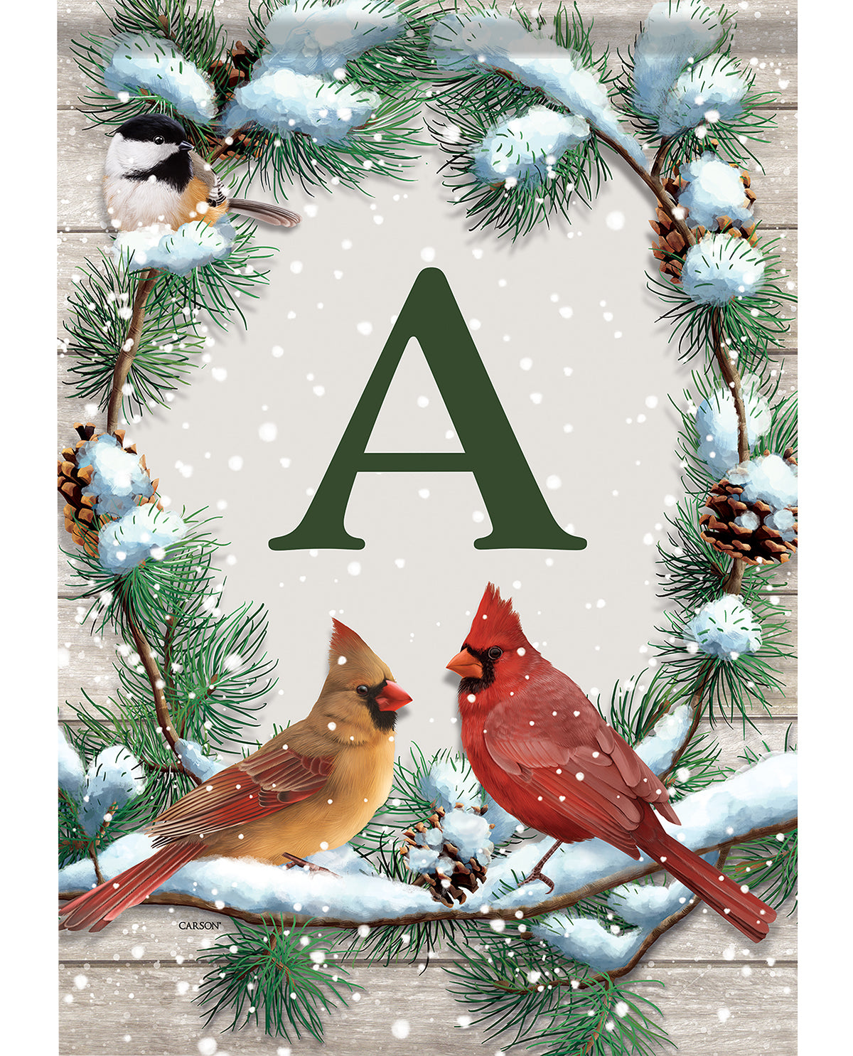 Large Flag - Christmas Cardinal - Monogram A