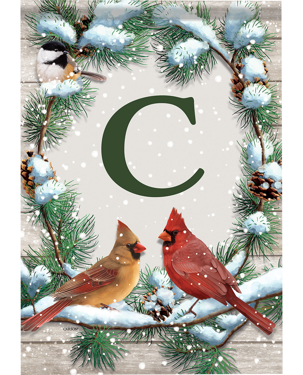 Large Flag - Christmas Cardinal - Monogram C