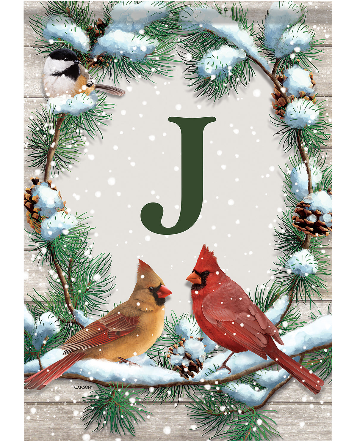 Large Flag - Christmas Cardinal - Monogram J