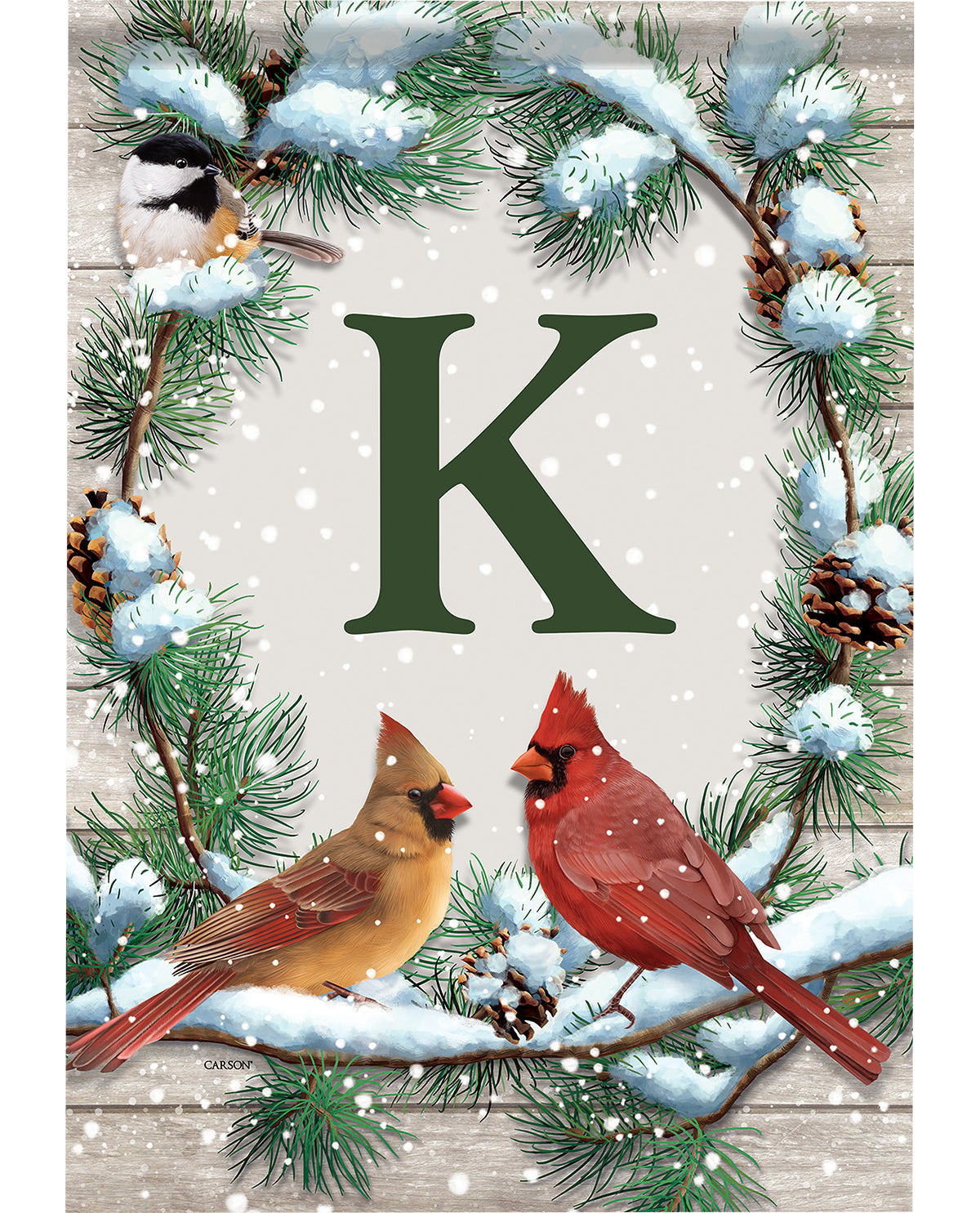 Large Flag - Christmas Cardinal - Monogram K