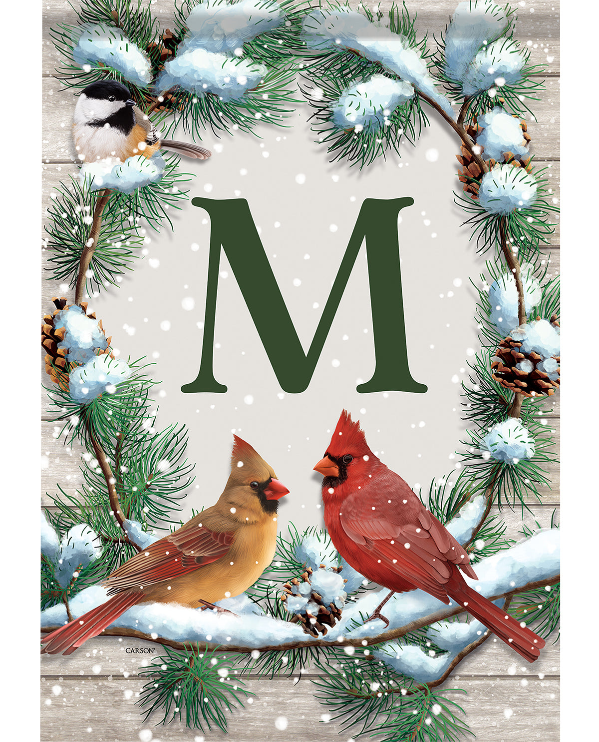 Large Flag - Christmas Cardinal - Monogram M