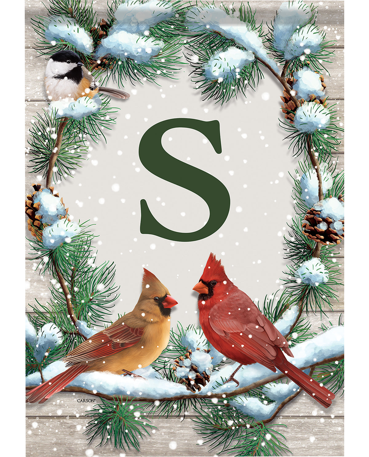 Large Flag - Christmas Cardinal - Monogram S