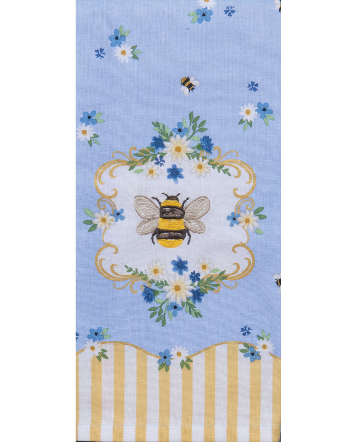 Blue Bee Daisy Embroidered Kitchen Tea Towel