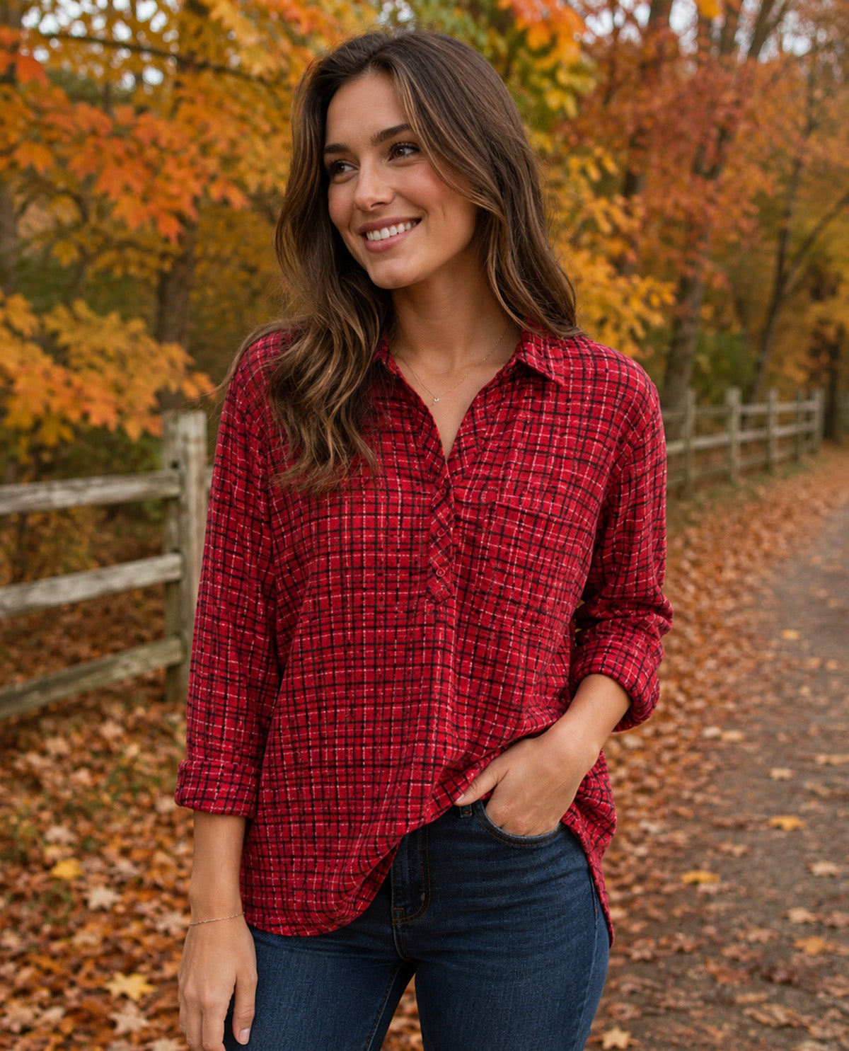 Emily Daniels Plaid Hacci Top