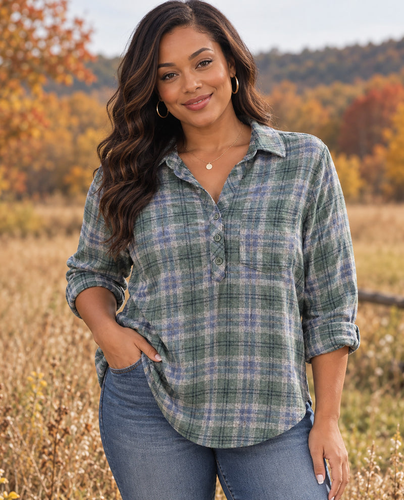 Emily Daniels Plaid Hacci Top