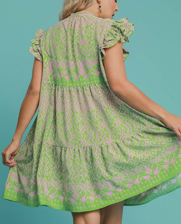 Plus Vneck Button Down Dress with Ruffle Sleeves