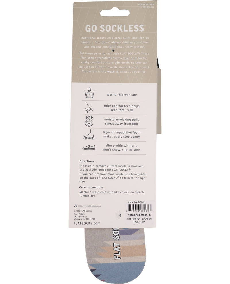 The back of a Go Sockless shoe insert packaging card, showing product information, care instructions, and a partial view of the sockless insert at the bottom.