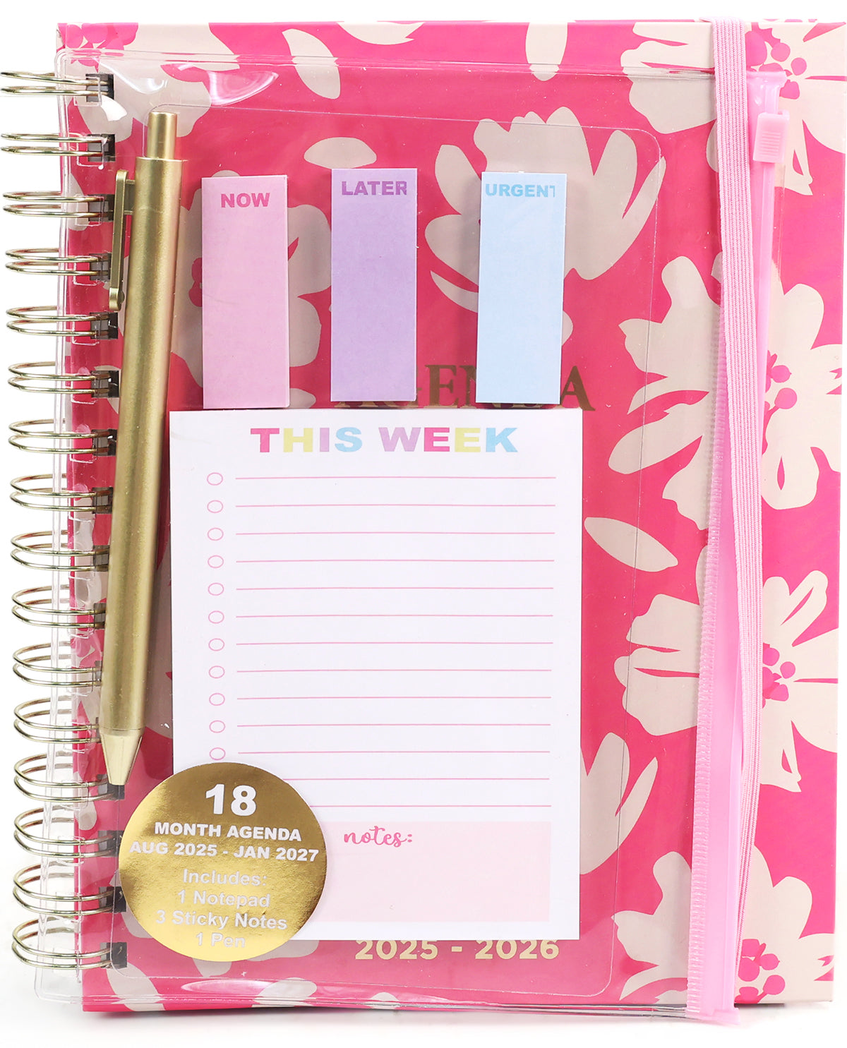 Pink Floral 18-Month Agenda & Stationery Set