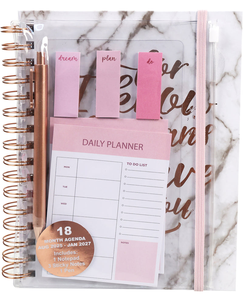 Marble Rose The Plans 18-Month Agenda & Stationery Set