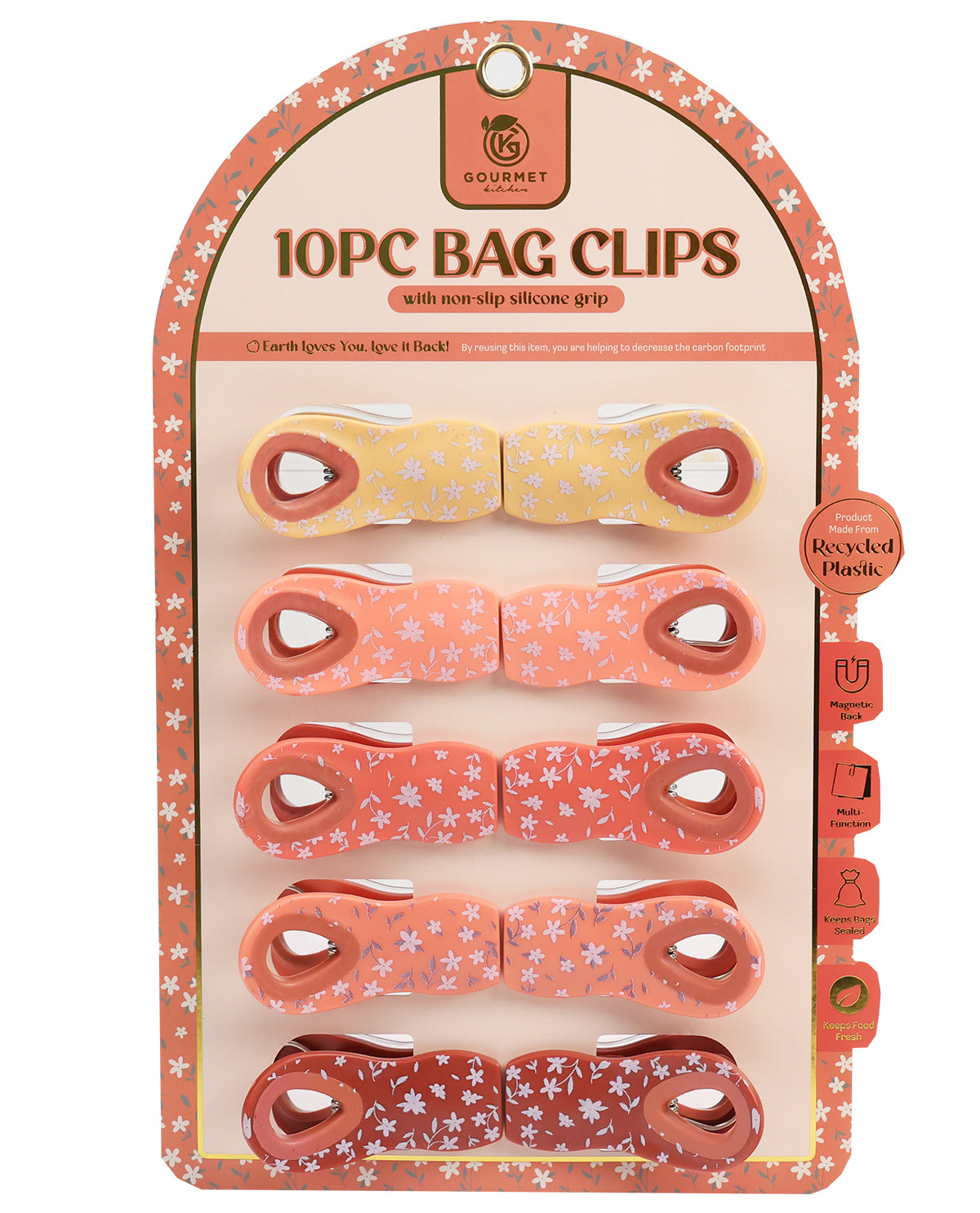 Pink Ombre Floral Magnetic Bag Clip Set