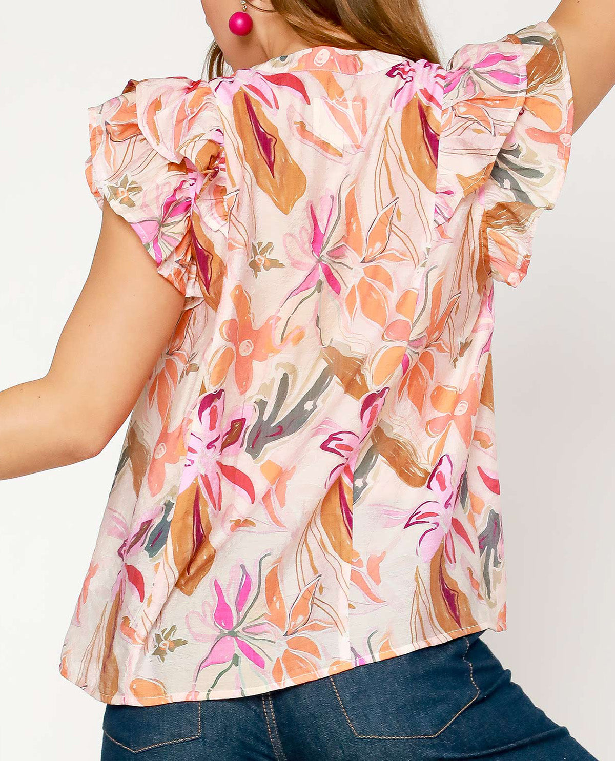 Tie Neck Ruffle Sleeve Top