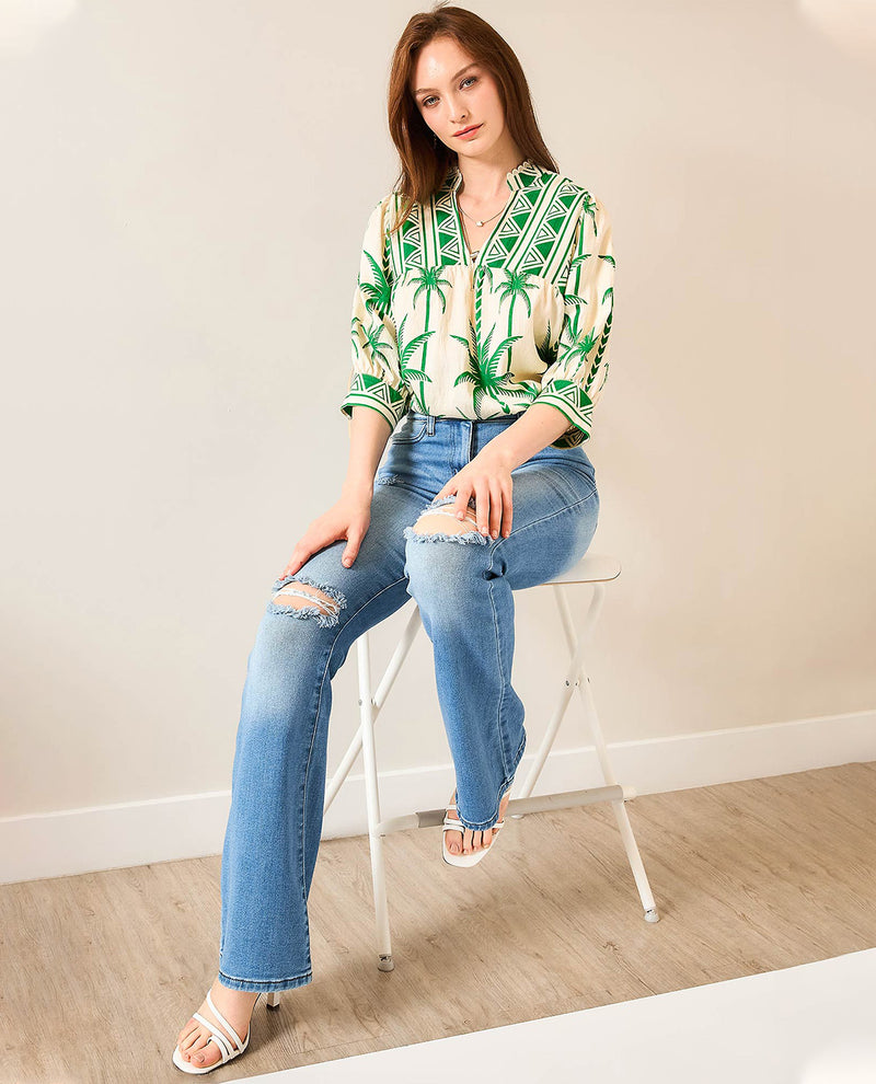 Tropical Printed Vneck Top