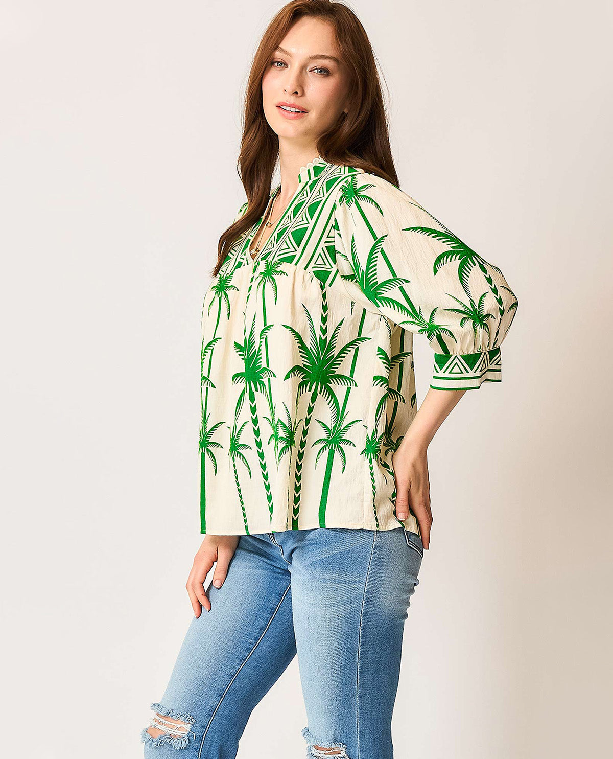 Tropical Printed Vneck Top
