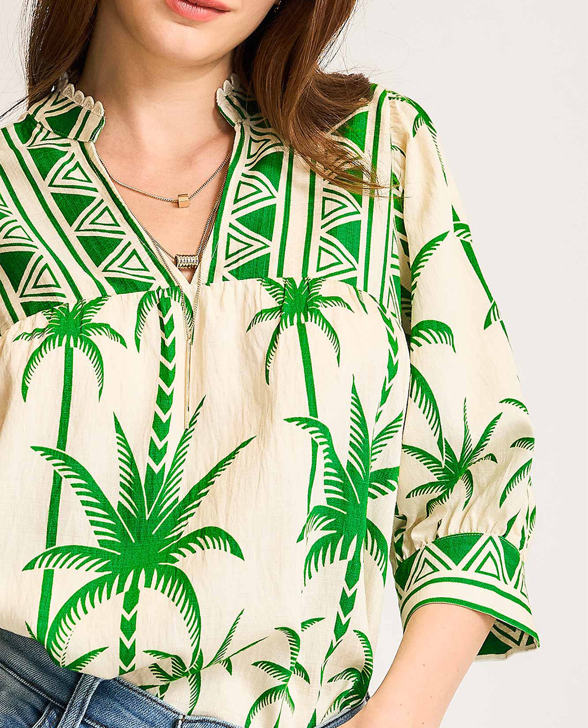 Tropical Printed Vneck Top