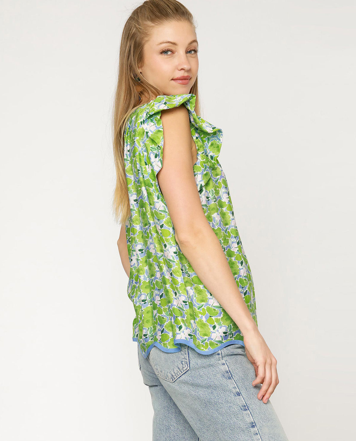 Floral Ruffle Sleeves Top