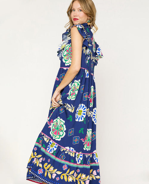 Bohemian Maxi Dress with Vibrant Floral Print