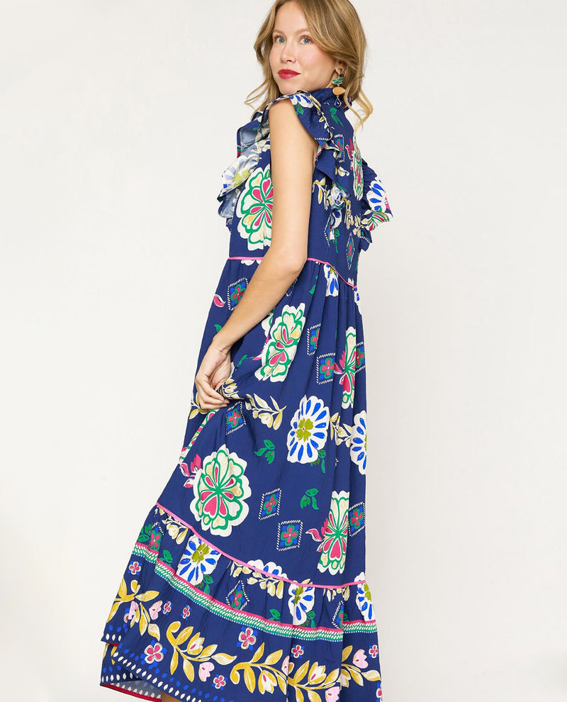 Bohemian Maxi Dress with Vibrant Floral Print