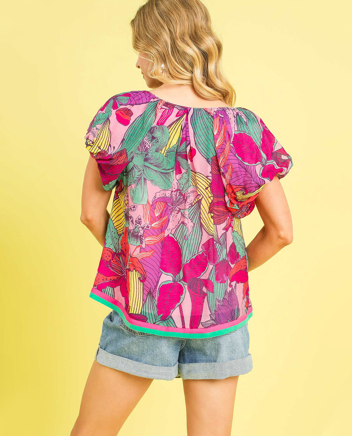 Tropical Floral Ruffle Sleeve Top