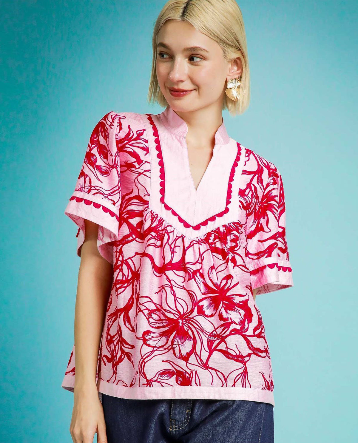 Umgee Floral Print Vneck