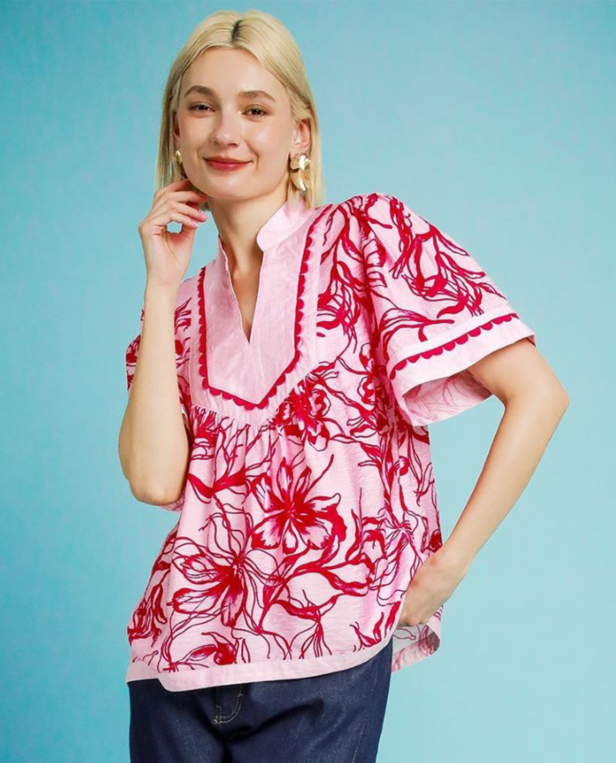 Umgee Floral Print Vneck