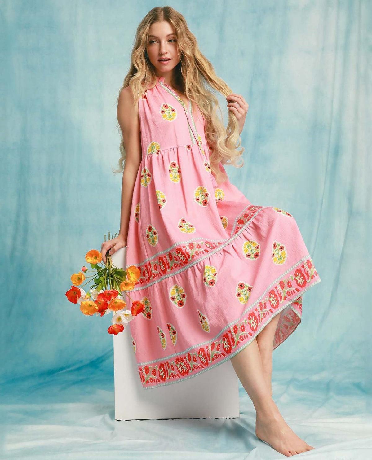 Boho Embroidered Sleeveless Maxi Dress