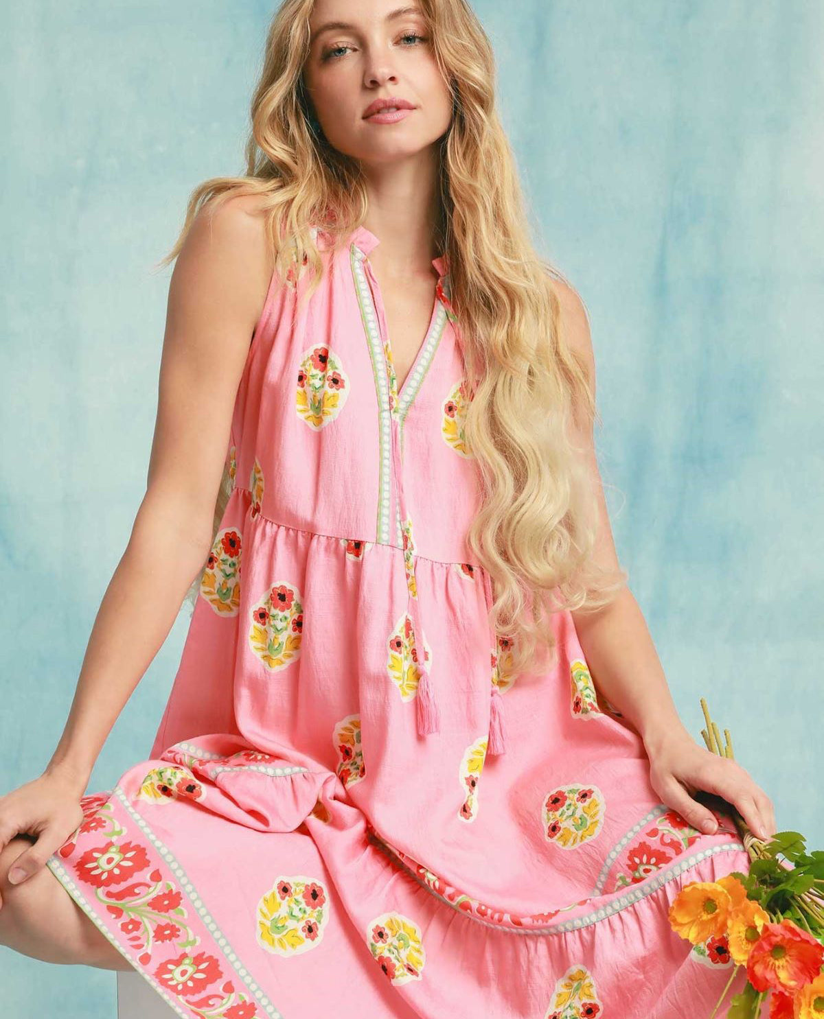Boho Embroidered Sleeveless Maxi Dress