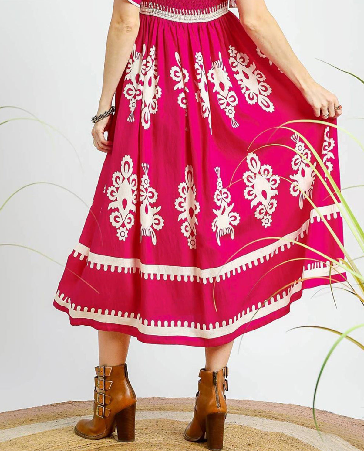 Santorini Breeze Smocked Midi Dress with Square Neckline and Flutter Sleeves
