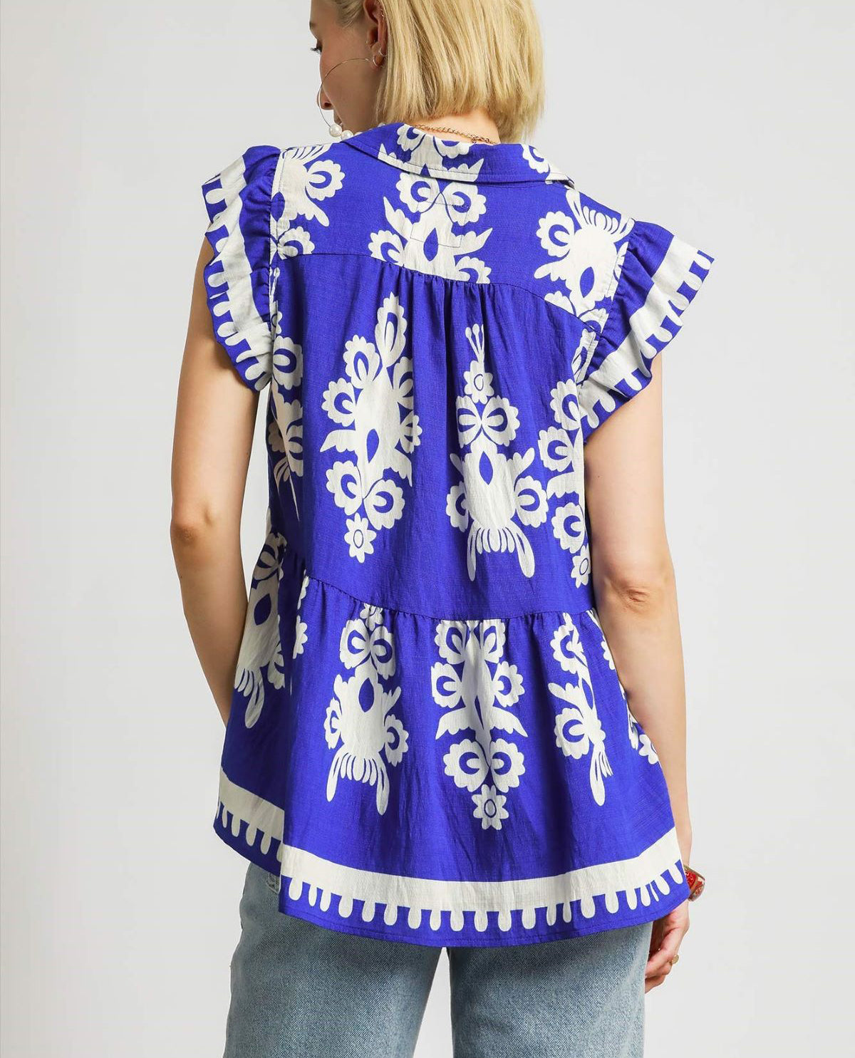 Umgee 2 Tone Print V neck with Collar