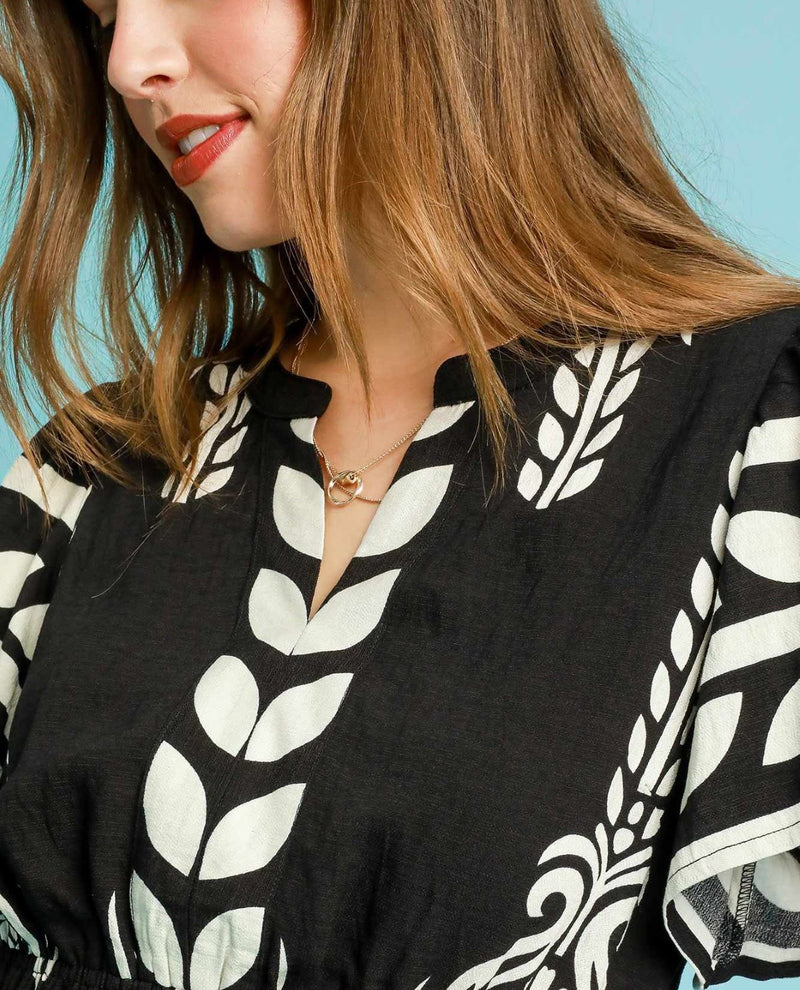 Boho Peplum Smocked Waist Top with Short Flutter Sleeves