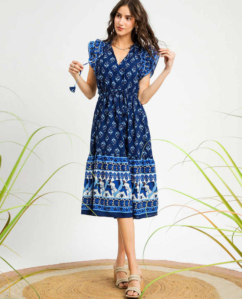 Border Print Vneck Dress
