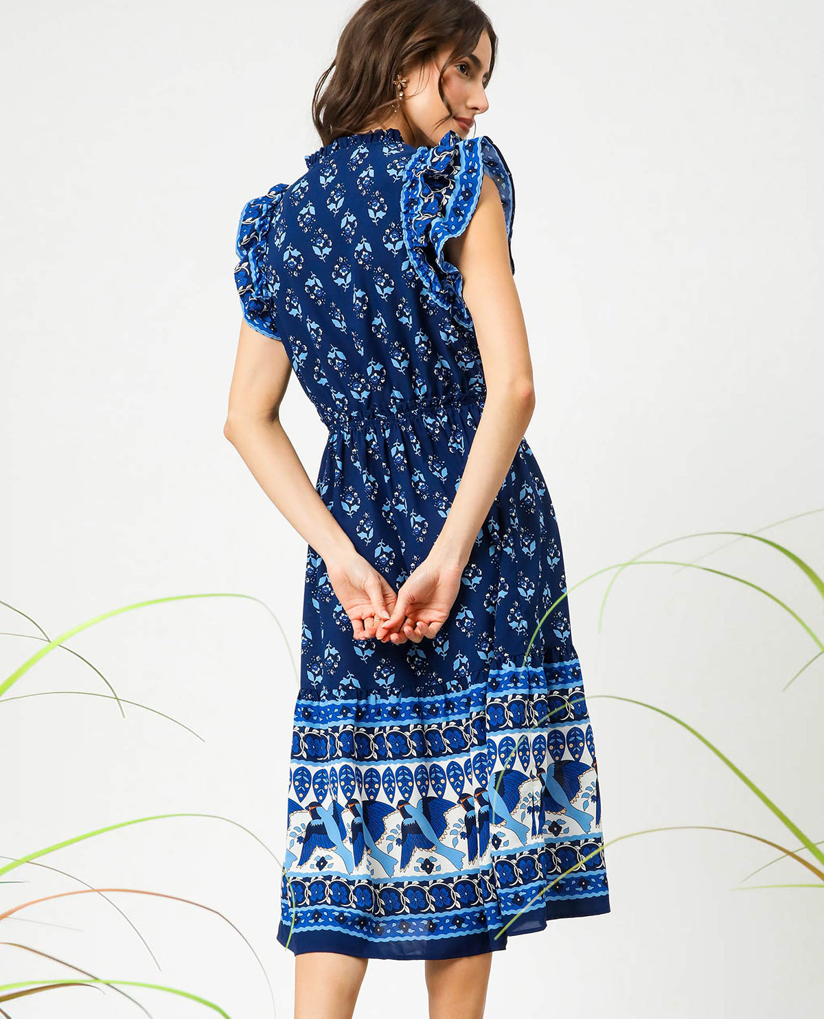 Border Print Vneck Dress