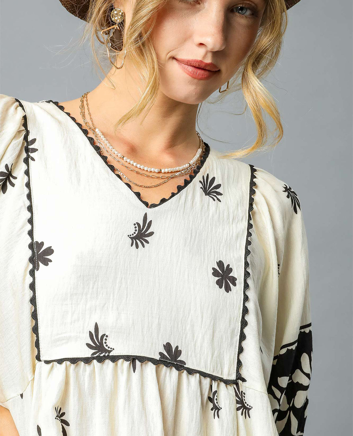 Floral Embroidered Square Yoke Dress
