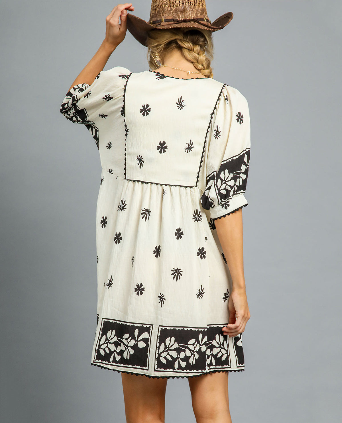 Floral Embroidered Square Yoke Dress