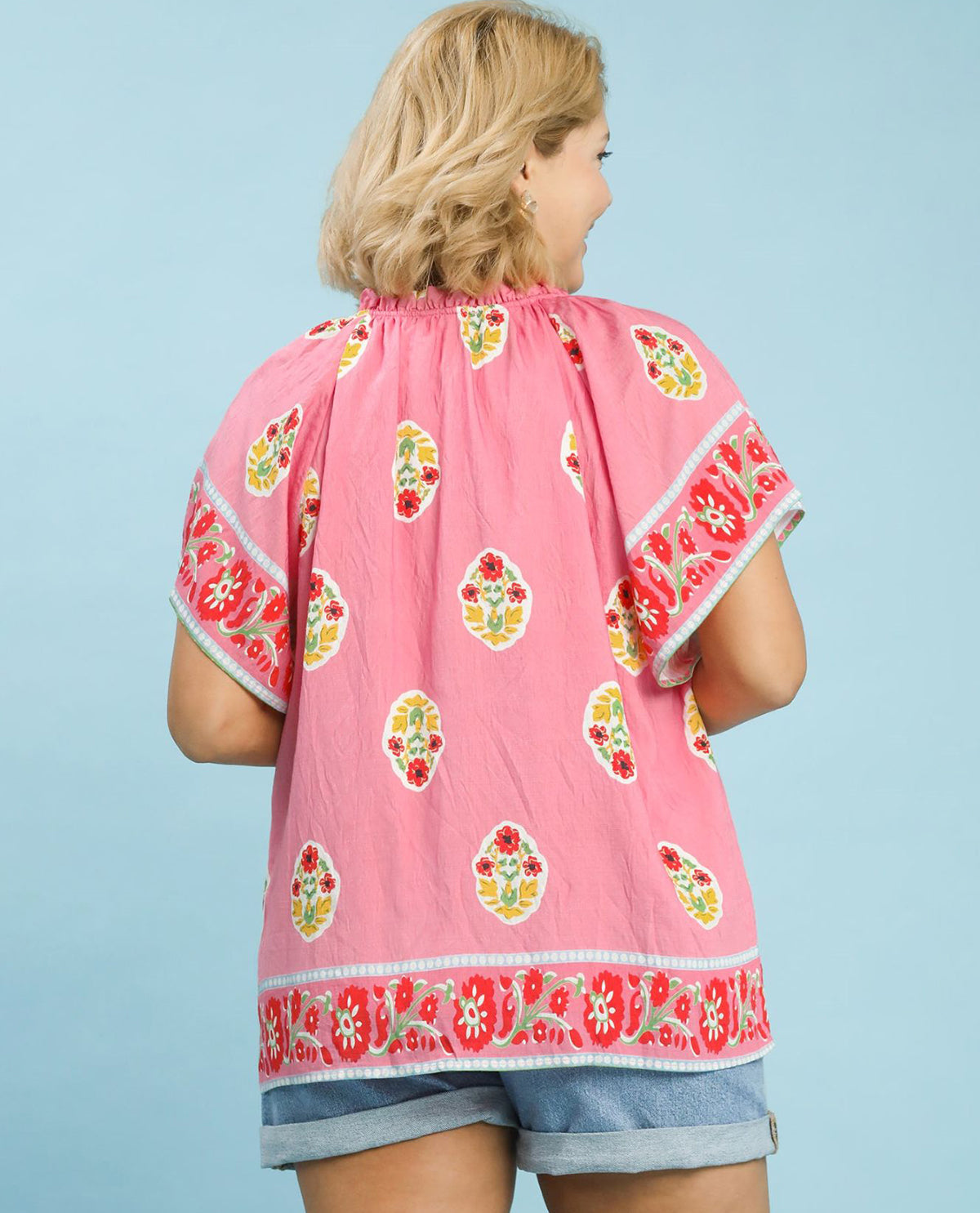 Umgee Floral Print Border Top