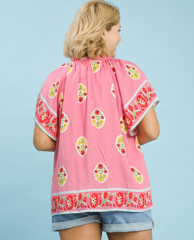 Umgee Floral Print Border Top