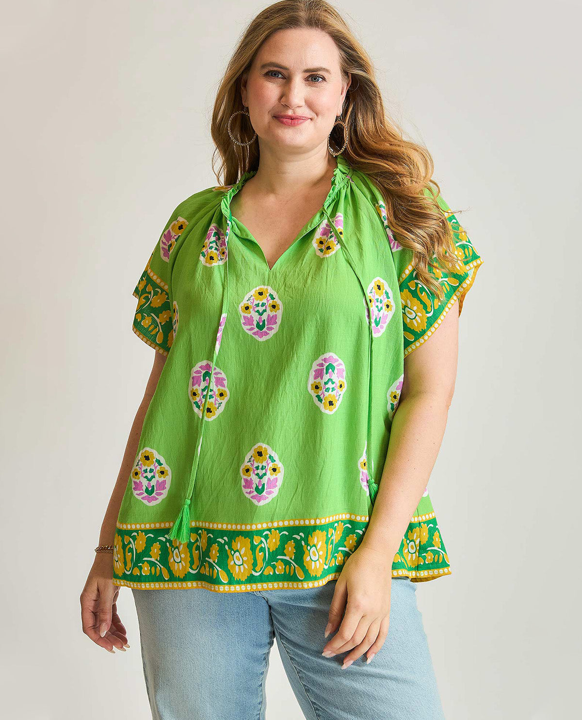 Plus Floral Border Print Top