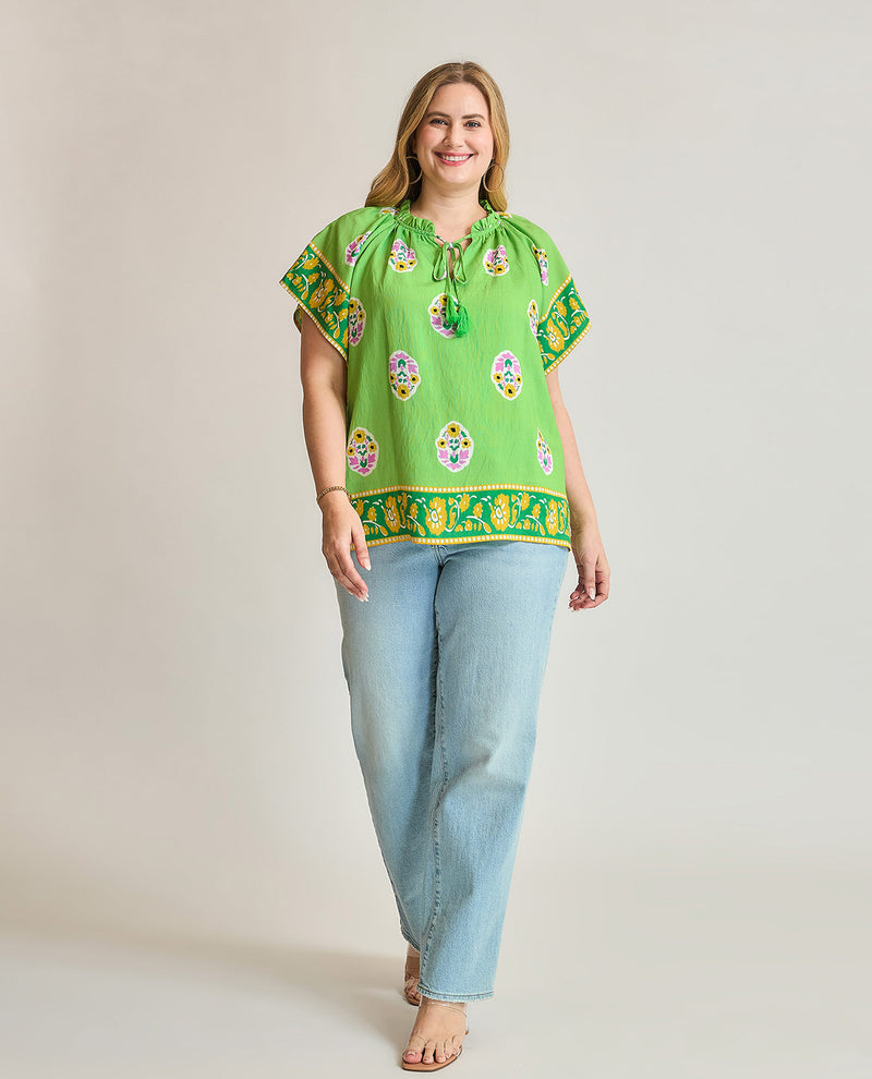 Plus Floral Border Print Top