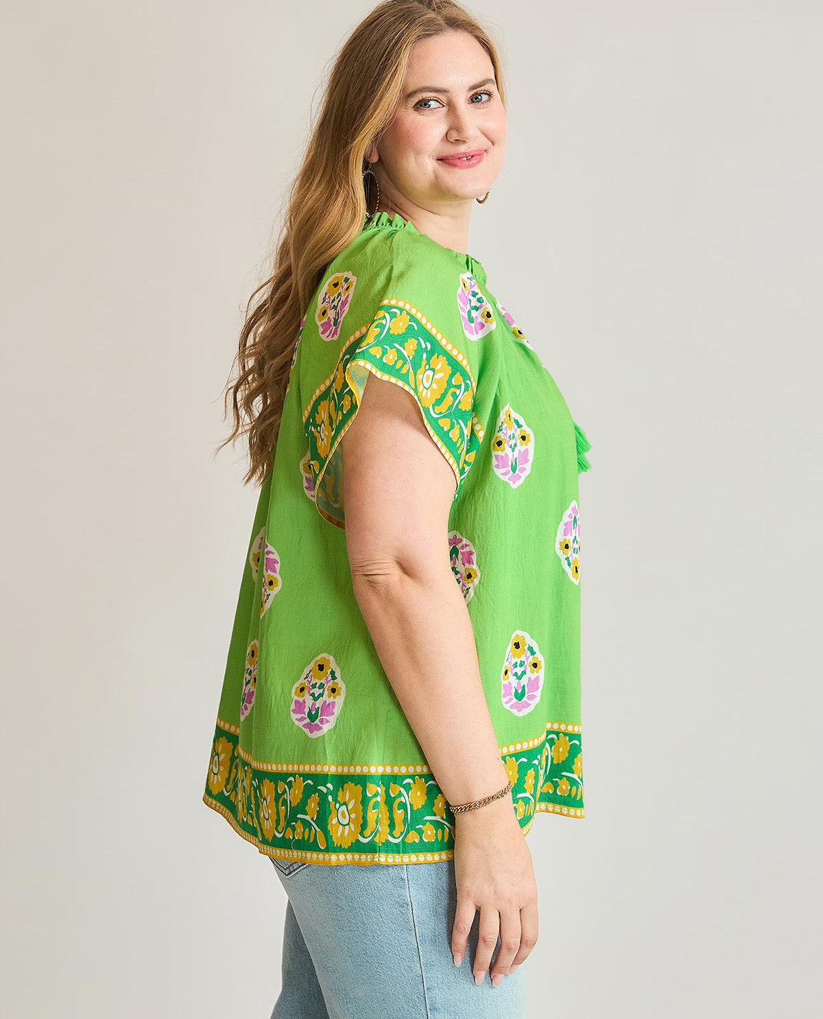 Plus Floral Border Print Top