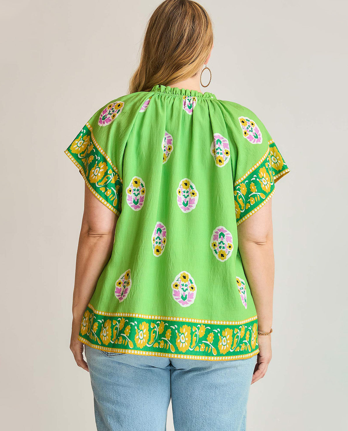 Plus Floral Border Print Top
