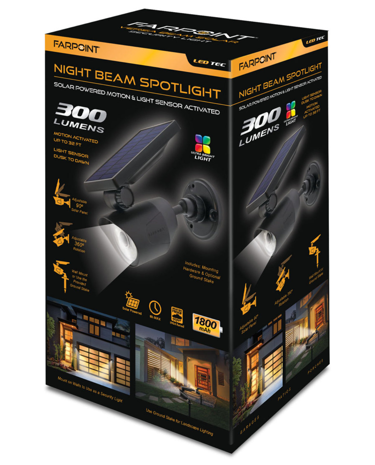 Motion Activated Night Beam Spotlight - 300 Lumens - Black