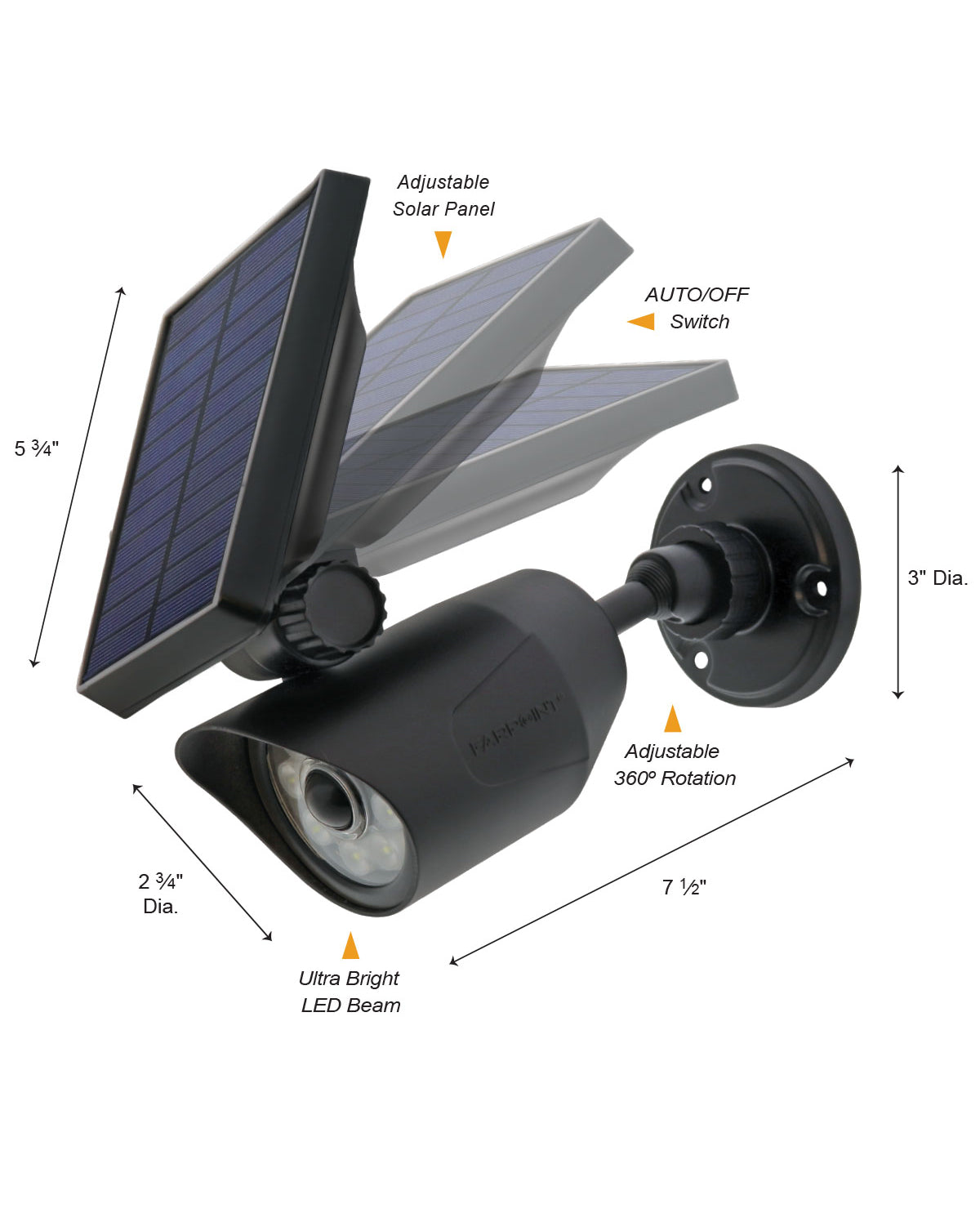 Motion Activated Night Beam Spotlight - 300 Lumens - Black