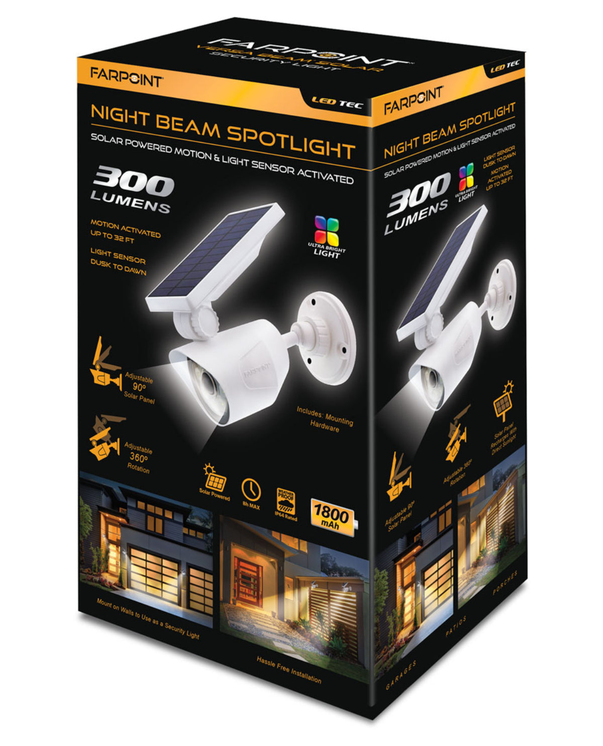 Motion Activated Night Beam Spotlight - 300 Lumens - White