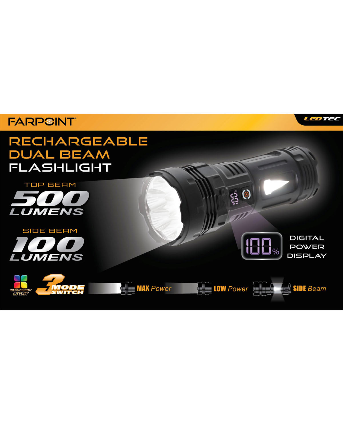 Farpoint Rechargeable Dual Beam Flashlight