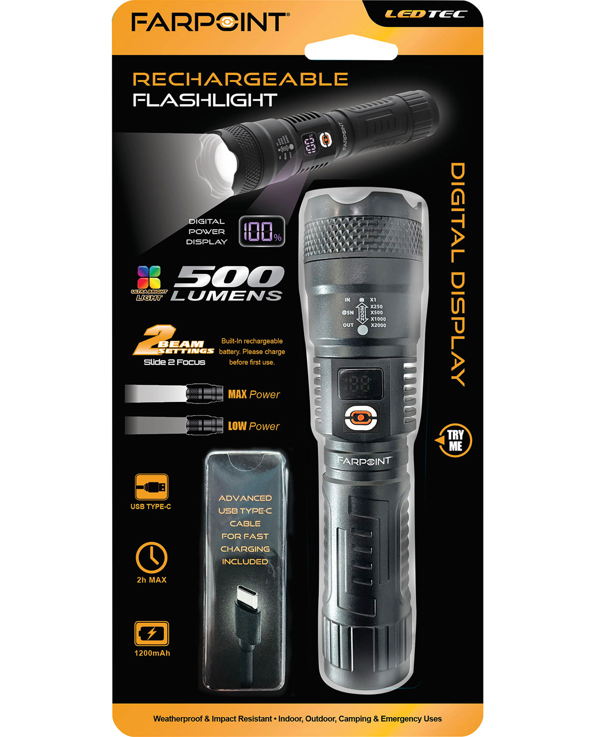 Rechargeable Flashlight with Digital Display