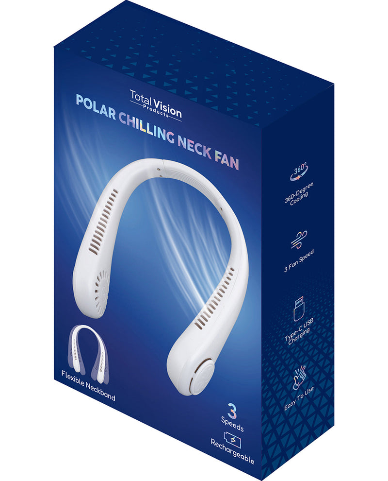 Box of Total Vision Polar Chilling Neck Fan with blue and white design