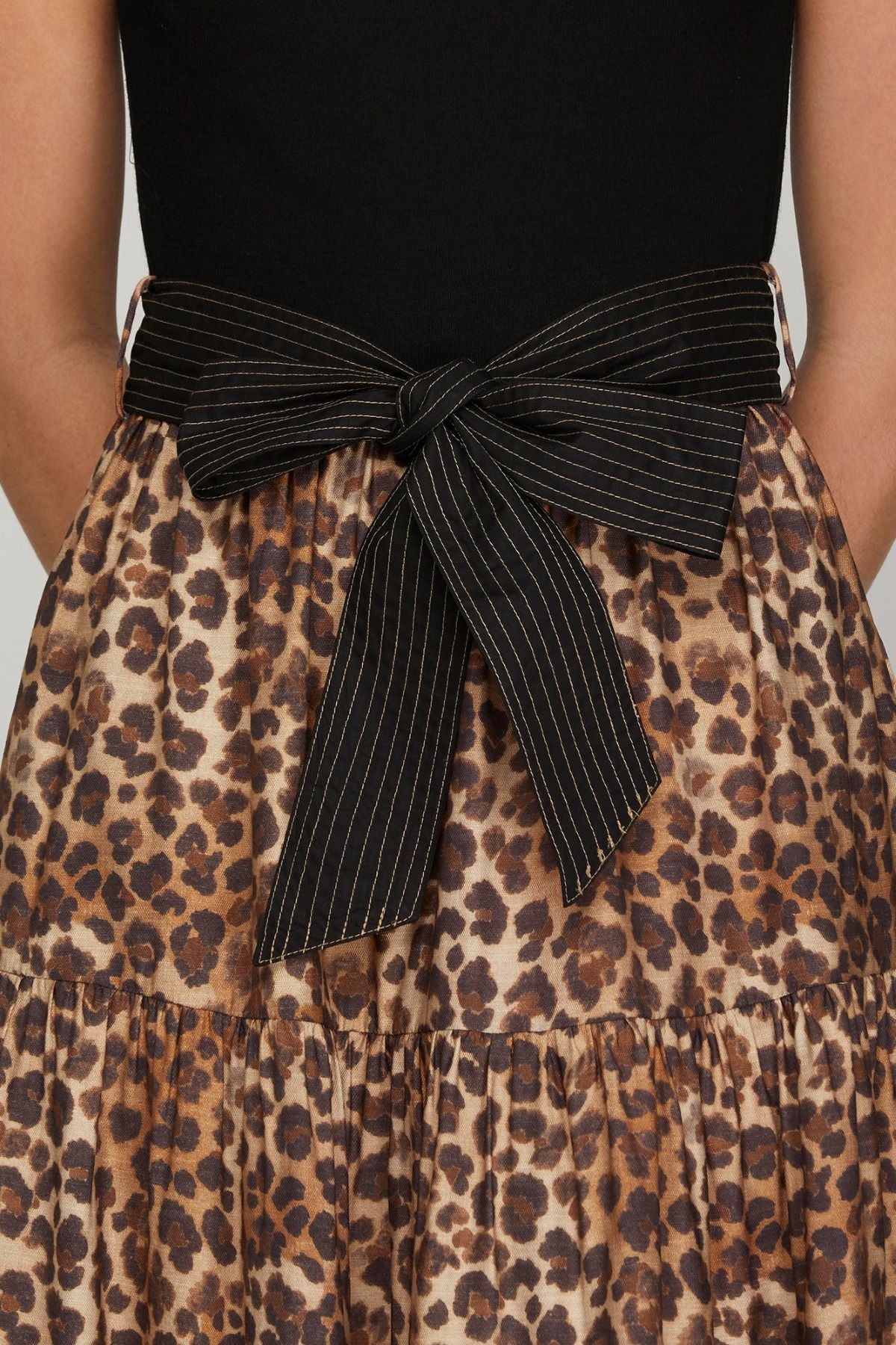 Knit To Woven Tiered Dress Animal Print