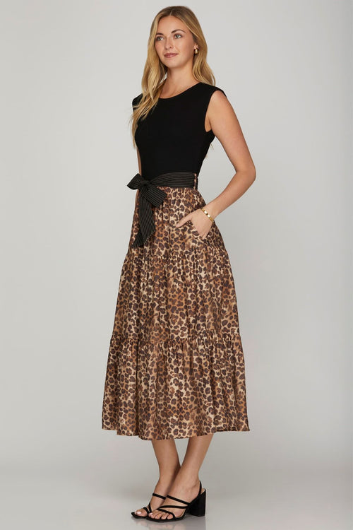 Knit To Woven Tiered Dress Animal Print