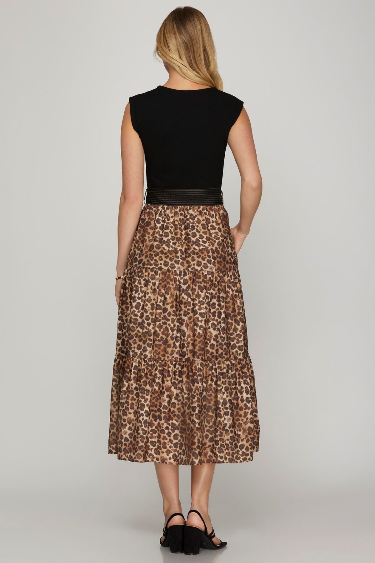 Knit To Woven Tiered Dress Animal Print