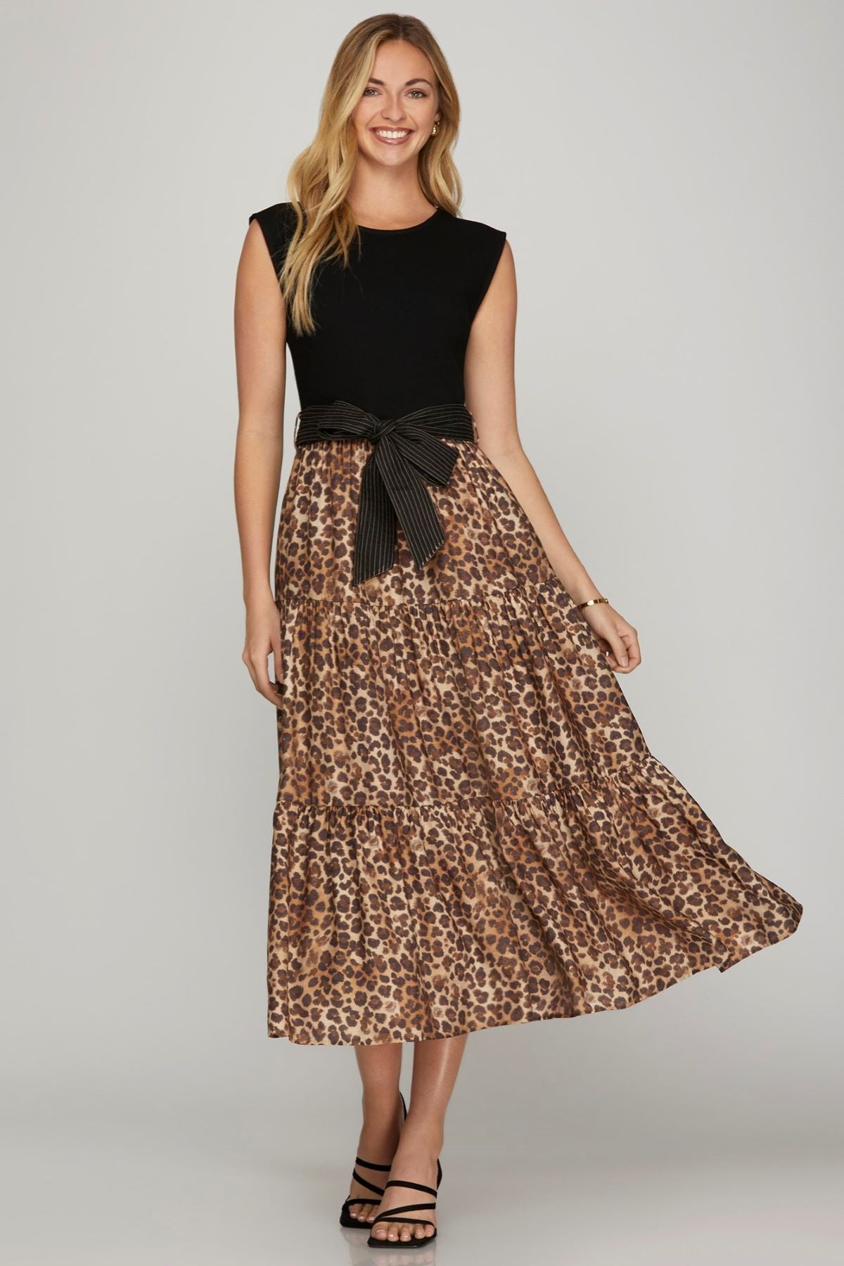 Knit To Woven Tiered Dress Animal Print
